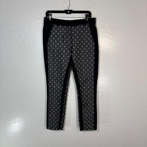 LAMB Pants Womens 6 Black Gray Patterned Tapered Ankle Statement Trousers Modern - Picture 1 of 7